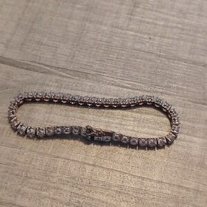 TG TC Rose Gold Tone Cubic Zirconia Tennis Bracelet Round Cut Clear Stones VTG